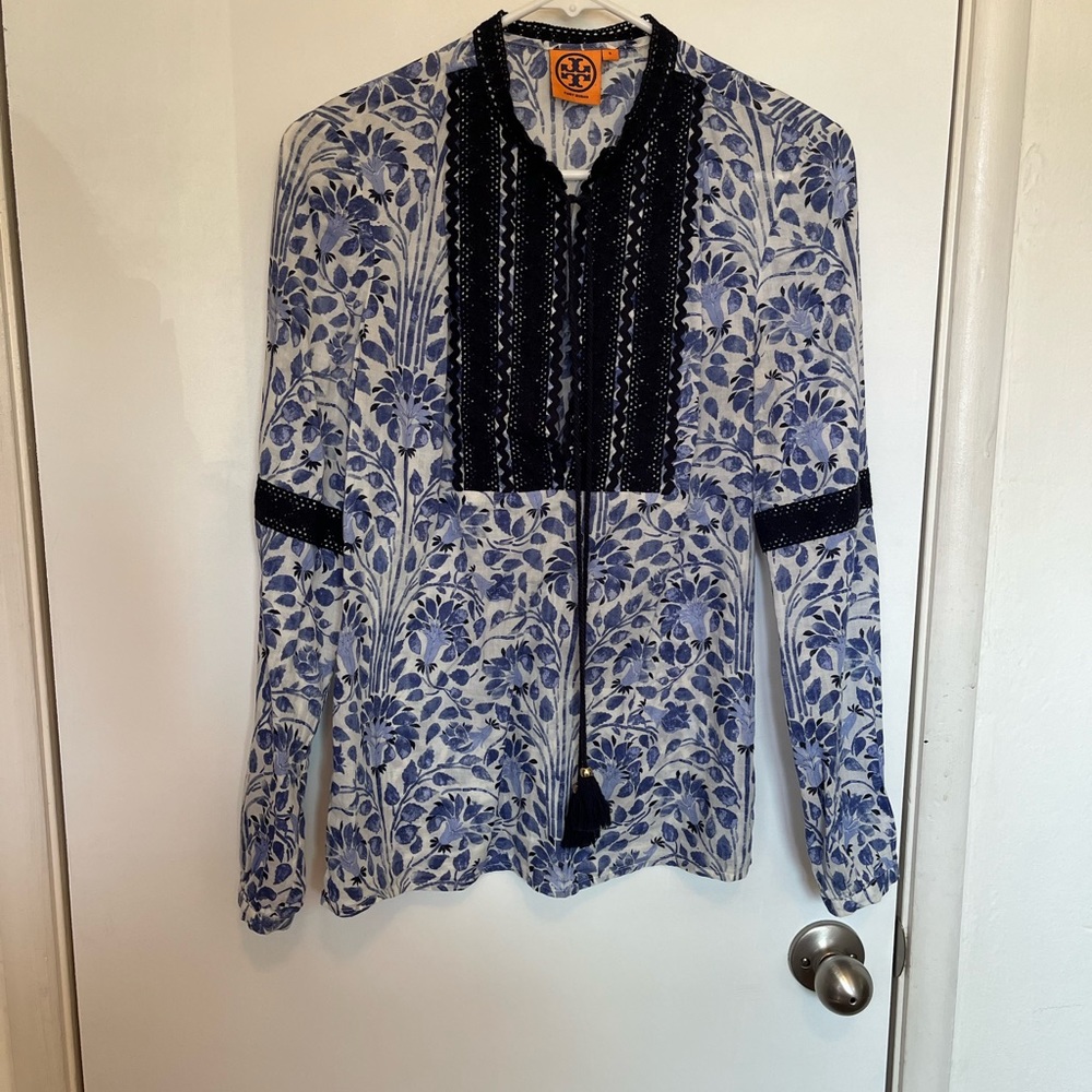 Tory Burch Gracelynn blue tassel top - Picture 3 of 9